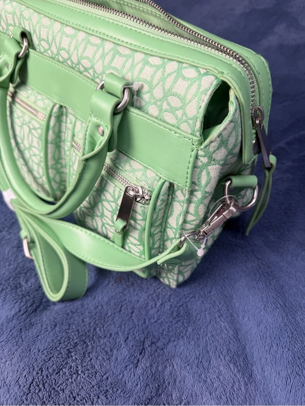 Time and Tru Light Green Patterned Satchel